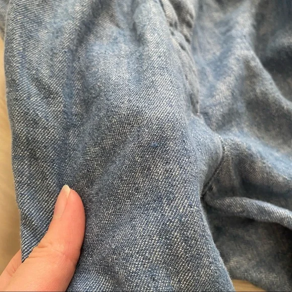 Free People Blue Chambray Ankle Crop Pants Linen Blend - Picture 11 of 12